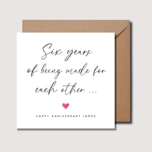 6e verjaardagskaart, zesde verjaardag, gepersonaliseerde jubileumkaart, kaart voor hem, zes jaar jubileum, kaart voor haar, WO0235i