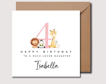 Personalized 4th Birthday Card: Safari Zoo Animals, WW0126