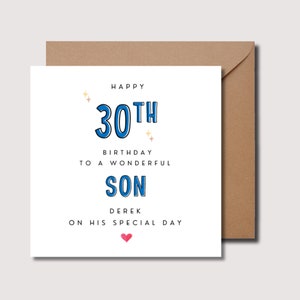 Carte d'anniversaire du 30e fils, carte d'anniversaire de fils spéciale, poème de fils, carte d'anniversaire de fils adulte, carte d'anniversaire pour fils, anniversaire de fils spécial. WW0225