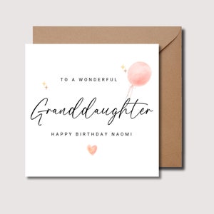 Carte d'anniversaire petite-fille, carte personnalisée petite-fille, carte ballon rose, carte avec ballon, carte pour petite-fille, WW0118