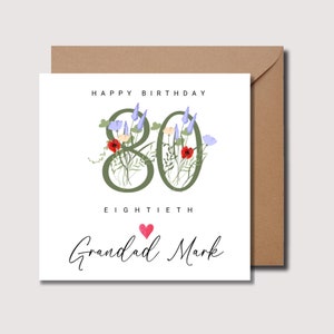 Cartão de aniversário de 80 anos, Cartão de aniversário de oitenta anos, Cartão personalizado de aniversário de 80 anos, Cartão de avô, Cartão de feliz aniversário, Cartão de pai, WW0144