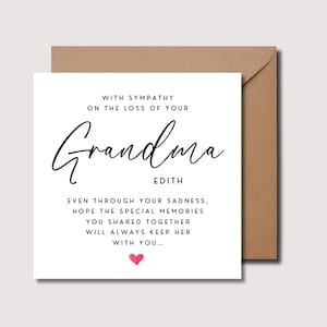 Carte de sympathie de grand-mère, carte de condoléances, carte de deuil, désolé pour votre perte, deuil de grand-père, je pense à vous, paroles aimables pour le deuil WW188