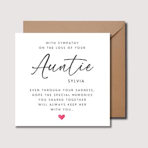 Carte de sympathie tante, carte de condoléances, carte de deuil, désolé pour votre perte, carte de deuil tante, carte de sympathie tante, carte pour tante WW219