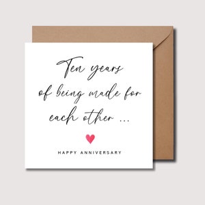 Carte du 10e anniversaire, carte d'anniversaire de dix ans, carte d'anniversaire personnalisée, carte pour lui, carte d'anniversaire pour elle, WW0062