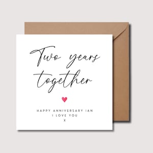 Tarjeta de segundo aniversario, dos años juntos, tarjeta de aniversario personalizada, tarjeta de aniversario para el esposo, tarjeta de segundo aniversario para la esposa, WW0297