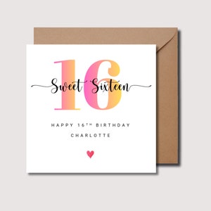 Tarjeta de cumpleaños número 16 personalizada, dulce tarjeta de cumpleaños número 16, regalo de cumpleaños número 16 para nieta, decimosexto cumpleaños, tarjeta de sobrina, WW0076