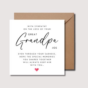 Carte de condoléances à l'arrière-grand-père, carte de condoléances, carte de deuil, désolé pour votre perte, carte de condoléances pour le deuil de l'arrière-grand-père, carte de deuil, WW348
