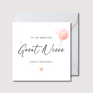 Carte d'anniversaire de petite nièce, carte d'anniversaire pour petite nièce, carte d'anniversaire personnalisée pour petite nièce, carte de petite nièce, WW0477