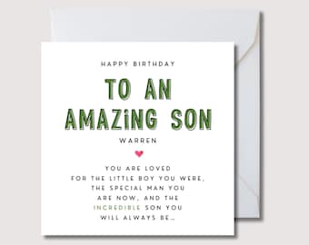 Personalized Birthday Card for Son: Loving Poem, 300gsm FSC Card, WW0484