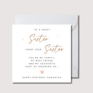 Schwester Geburtstagskarte, große Schwester Geburtstagskarte, Geburtstagsgeschenk für Schwester, Geburtstagsgeschenk für Schwester, Sis Karte, Geburtstagskarte für Schwester, WW0792i