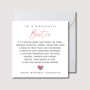 Sentimentele bestie-verjaardagskaart, lichtroze gehaakte hartkaart, verjaardagskaart beste vriend, speciale verjaardagskaart vriend, bestie-kaart W0786