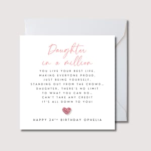 Carte d'anniversaire fille, carte fille pour un million, carte fille spéciale coeur rose pâle au crochet, carte fille personnalisée, WW0759