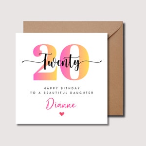 Carte personnalisée 20 ans, fille 18 ans, carte d'anniversaire filleule, carte d'anniversaire petite-fille, carte d'anniversaire iece, WW0277