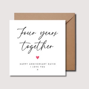 Tarjeta del 4º aniversario, cuarto aniversario, tarjeta de aniversario personalizada, tarjeta para él, tarjeta del cuarto aniversario para ella, alma gemela, WW0301