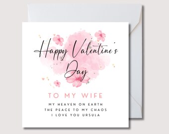 Tarjeta personalizada de San Valentín para esposa: Diseño floral de corazón, WW0751