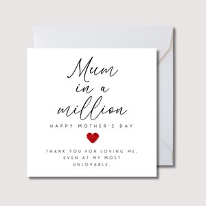 Mama in einer Million Muttertagskarte, spezielle Muttertagskarte, Luxus gehäkelte rote Herzkarte, Mom Karte, WW0732