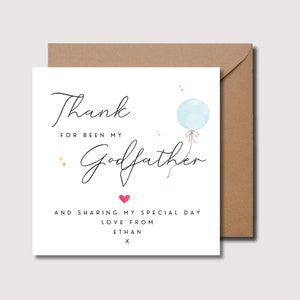 Tarjeta de agradecimiento al padrino, tarjeta de bautizo personalizada para el padrino, tarjeta de padrino, tarjeta de agradecimiento a la madrina, tarjeta de madrina, WW0257