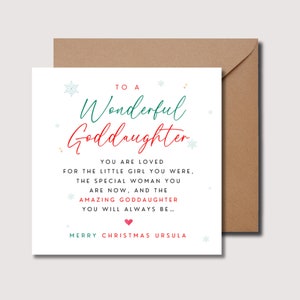 Biglietto di Natale per figlioccia, biglietto di Natale con nome per figlioccia, biglietto di Natale personalizzato per figlioccia, biglietto di Natale per figlioccia, W0514