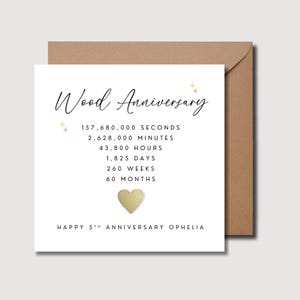 Tarjeta de quinto aniversario, tarjeta de aniversario con corazón de madera, tarjeta de aniversario de bodas para esposo, tarjeta de aniversario de madera, tarjeta de quinto aniversario para esposa, WL8