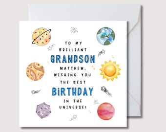 Personalized Grandson Birthday Card: Planet Design | WW071i