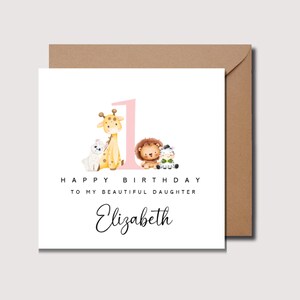 Carte d'anniversaire personnalisée pour fille, carte d'anniversaire de 1 an, 1er anniversaire de fille, carte d'anniversaire pour fille, carte safari fille, WW0030