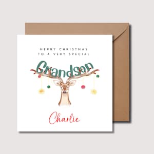 Tarjeta de Navidad para nieto, tarjeta de Navidad para nieto, tarjeta de Navidad, tarjeta de Navidad para nieto, tarjeta de Navidad para nieto con renos, WW0351