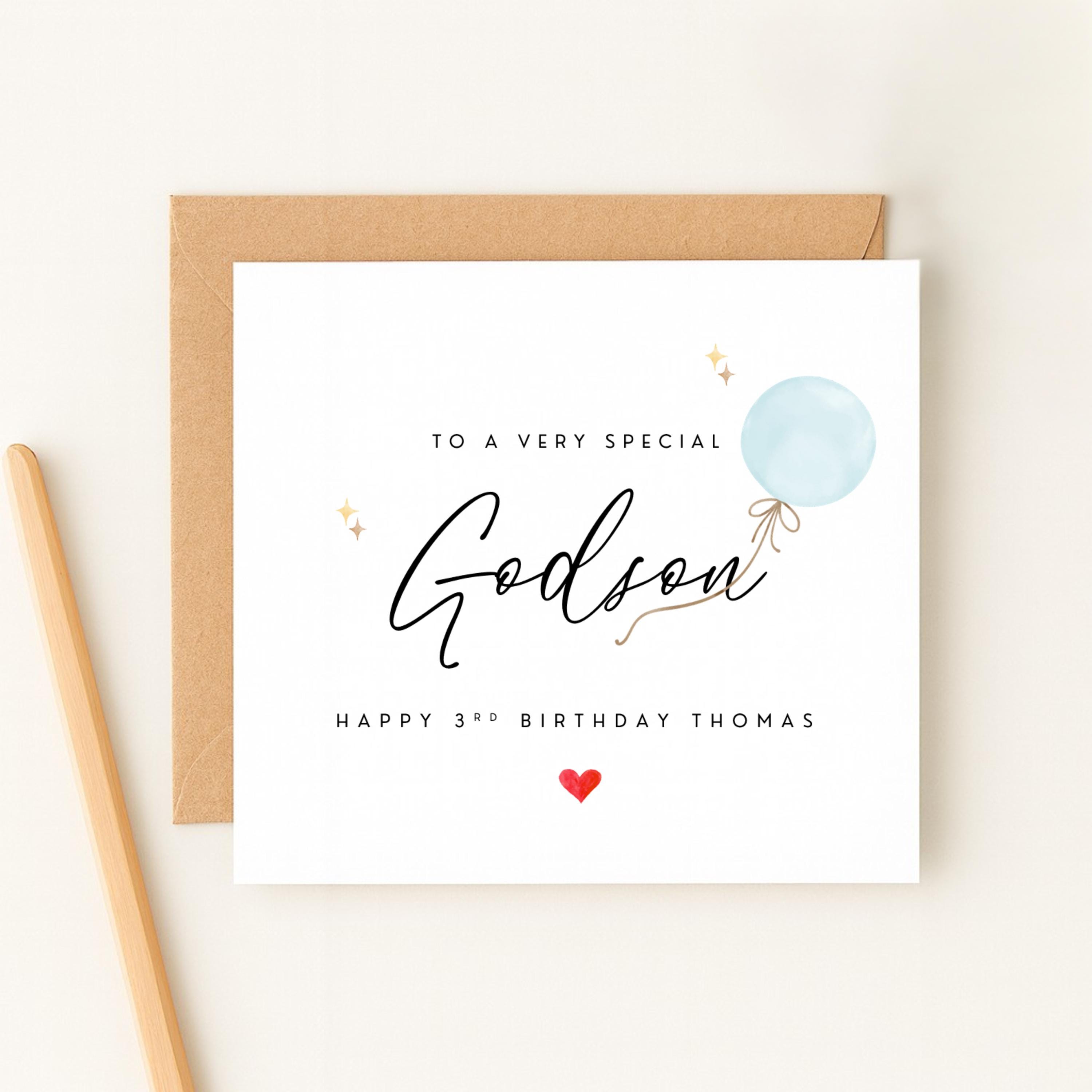 Claire Giles Greeting Cards, Happy Birthday Godson Card, Blue Stars Design Birthday Greeting Card, Embellished With A Shiny Padded Star - View #9