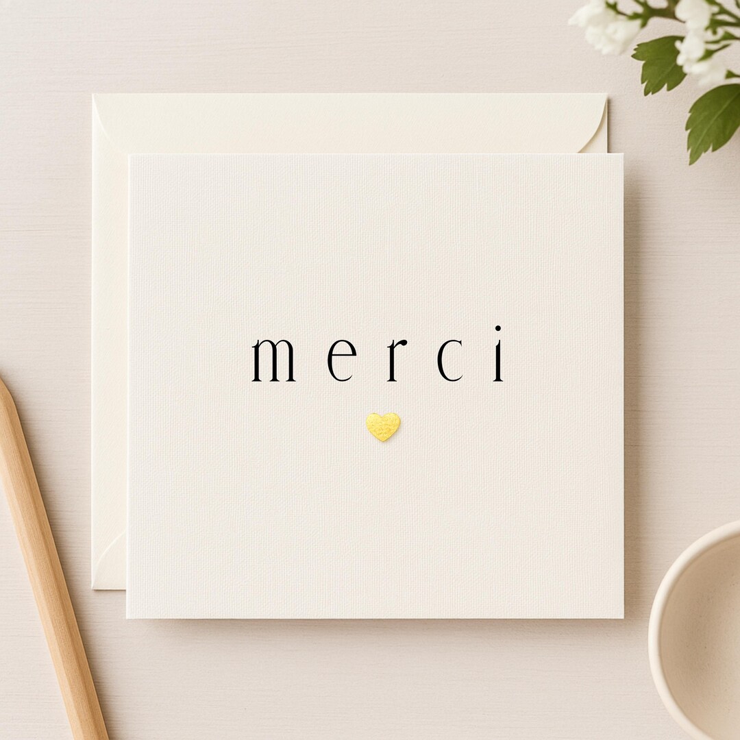 Merci Thank You Card | Minimal French Thank You Card | Elegant ...