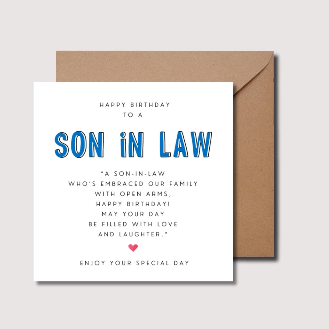 Son in Law Birthday Card, Personalised Son in Law Card, Son in Law