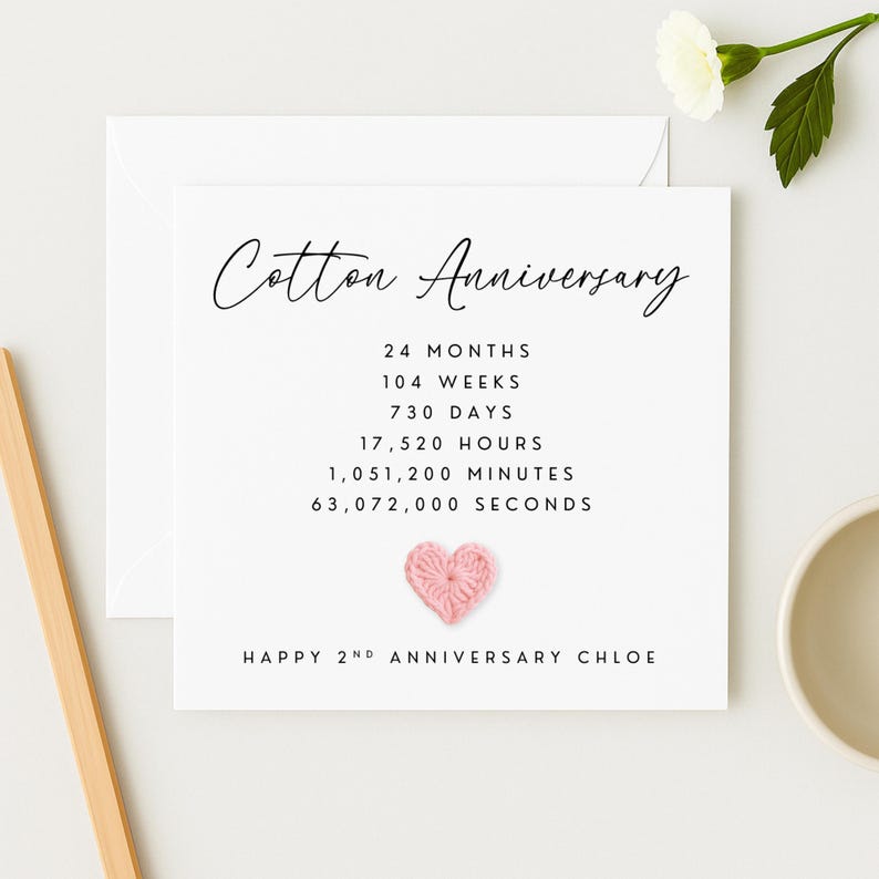 Crochet Heart 2nd Anniversary Card: Cotton Wedding Anniversary, WW0775 image 4