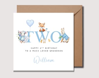 Personalized Grandson 2nd Birthday Card: Baby Animals, WW0107