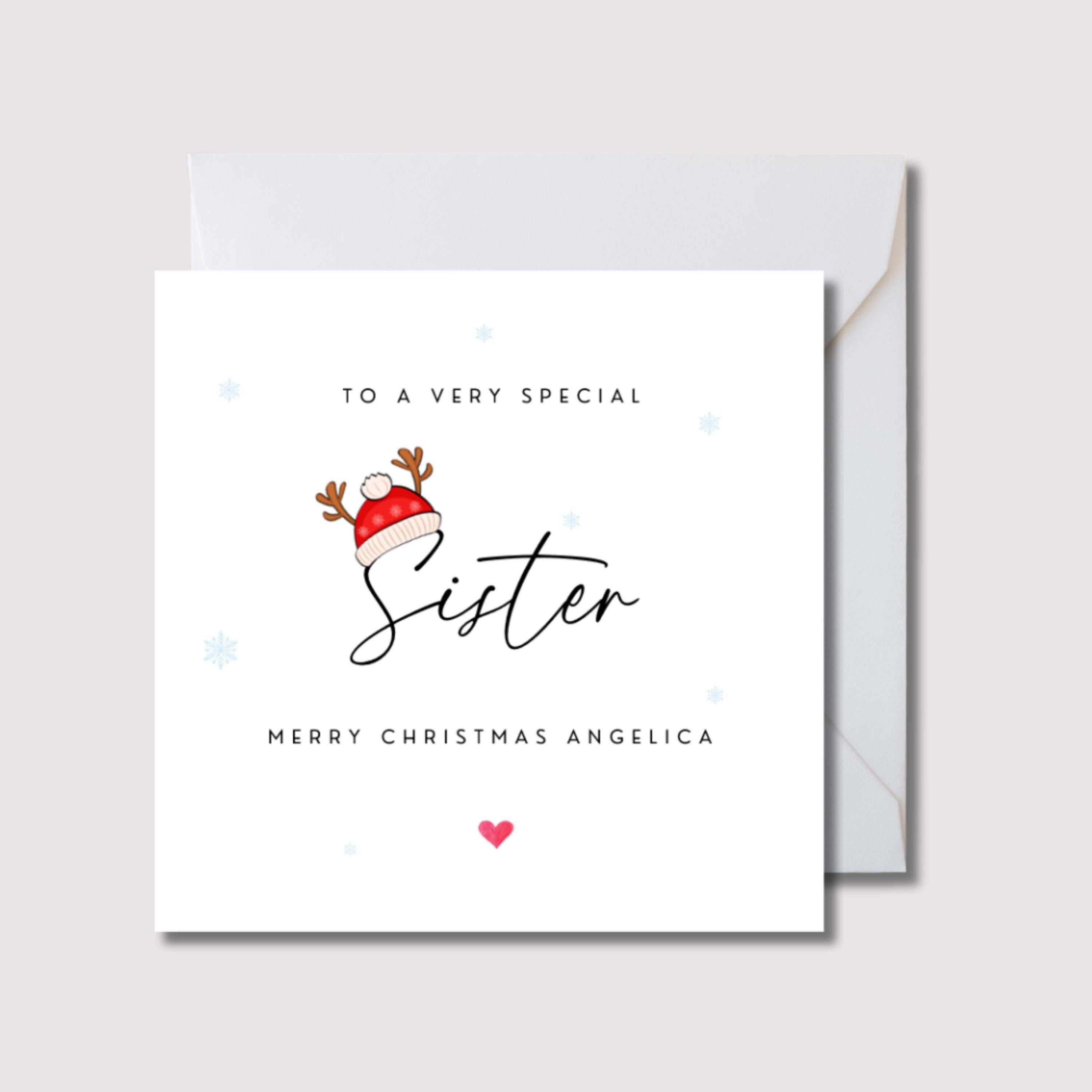 Cute Sister Christmas Card – 9x6 Folded Card With Xmas Verse & Envelope (UK Made)