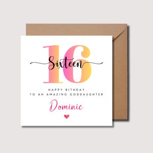 Carte de 16 ans, carte d'anniversaire de 16 ans, carte d'anniversaire de 16 ans de filleule, carte d'anniversaire de nièce de 16 ans, carte d'anniversaire de petite-fille, WW0212