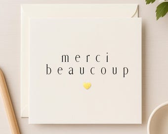 Merci Thank You Card | Minimal French Thank You Ivory Linen Textured Card | Elegant Appreciation Card | Modern Thank You Card – WW2769