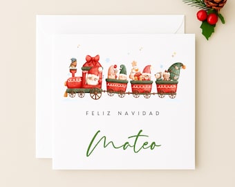 Personalised Spanish Christmas Card – Feliz Navidad Train Design, Handmade Festive Card, WW6485