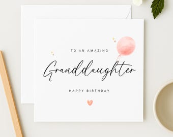 Personalized Granddaughter Birthday Card: Pink Balloon Design, WW0118