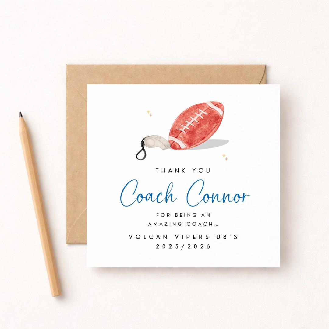 Thanks Coach Rugby Personalised Rugby Coach Thank You Card | Team Appreciation Gift ...
