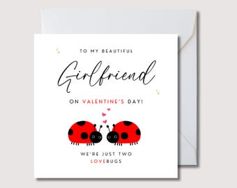 Girlfriend Valentine's card, lovebugs valentine card, personalised valentines card, Valentines card for girlfriend, girlfriend card, WW0537