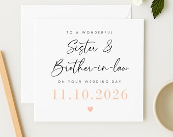Tarjeta de felicitación personalizada para la boda de la hermana y el cuñado / Boda familiar / WW5099