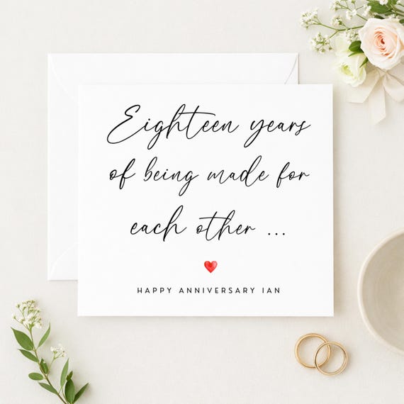 18th Anniversary Card, Romantic Love, Luxury 300gsm FSC Certified Card, WW0235