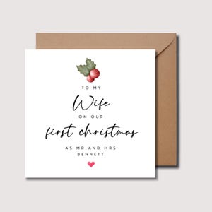 1º cartão de Natal da esposa, primeiro cartão de Natal da esposa, cartão de Natal personalizado, cartão de Natal da esposa, cartão romântico de 1º Natal da esposa 0228