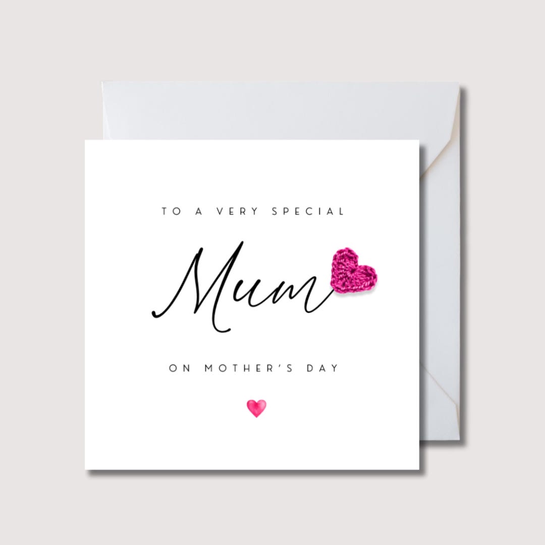 Mum Mother's Day Card, Crocheted Heart Mothers Day Card, Mother's Day ...
