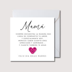 Feliz Día de las Madres, tarjeta del día de la madre en español, tarjeta sentimental del día de la madre, tarjeta de madres, tarjeta del día de la madre Mamá, tarjeta especial para mamá W0784