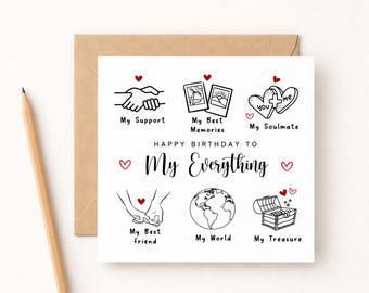 Happy Birthday My Everything Card | Romantic Birthday Card for Partner | Boyfriend Girlfriend Husband Wife | Love Birthday Card, WW0008