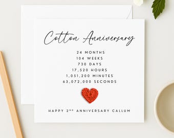 Crochet Heart 2nd Anniversary Card: Cotton Wedding Anniversary, WW0775