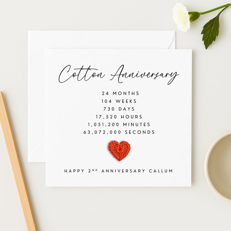 Crochet Heart 2nd Anniversary Card: Cotton Wedding Anniversary, WW0775 image 1