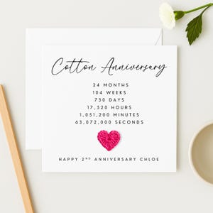 Crochet Heart 2nd Anniversary Card: Cotton Wedding Anniversary, WW0775 image 3