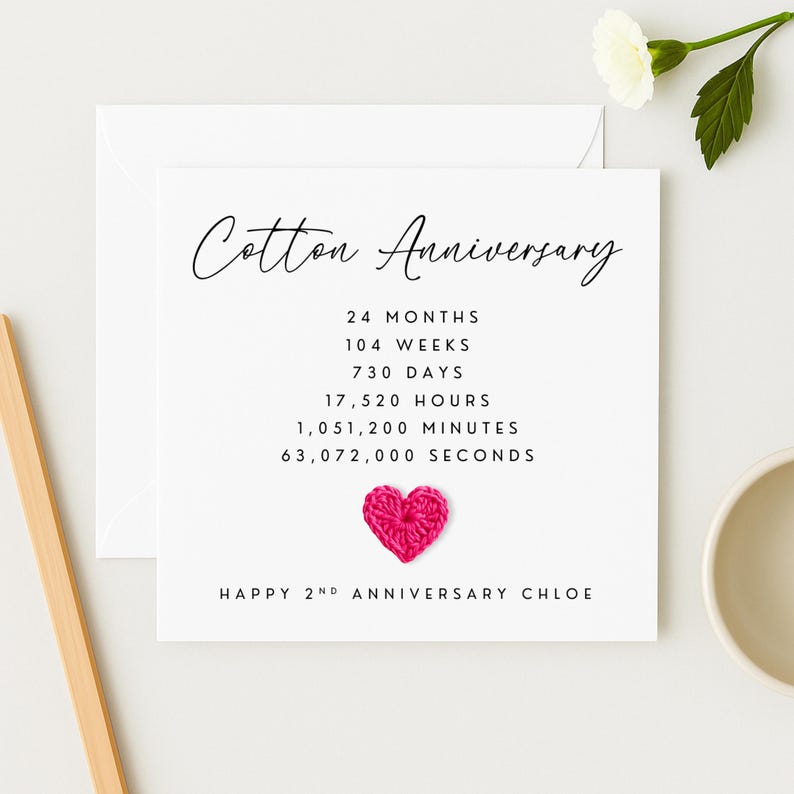 Crochet Heart 2nd Anniversary Card: Cotton Wedding Anniversary, WW0775 image 3