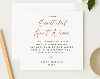 Great niece birthday Card, birthday card for great niece, personalised birthday card for great niece, great niece card, WW0476
