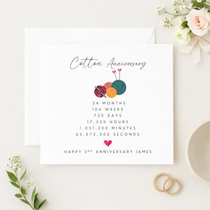 2nd Anniversary Card, Cotton, Husband Wife Love Card, WW0164